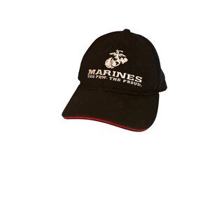 USMC Embroidered Black Baseball Cap With Adjustable Strap